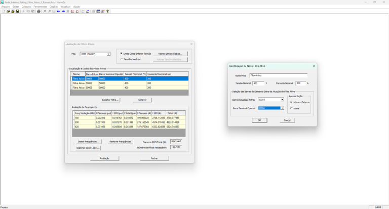 Interface para avaliação de filtros ativos